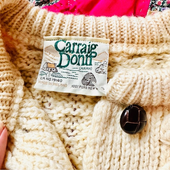 Kids Aran Wool Cardigan Sweater Hand Knit Ireland Cream Size Small - Picture 2 of 4